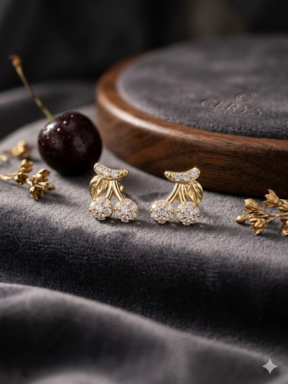 Cherish Gold Cherry Cluster Earrings with Pavé Crystals